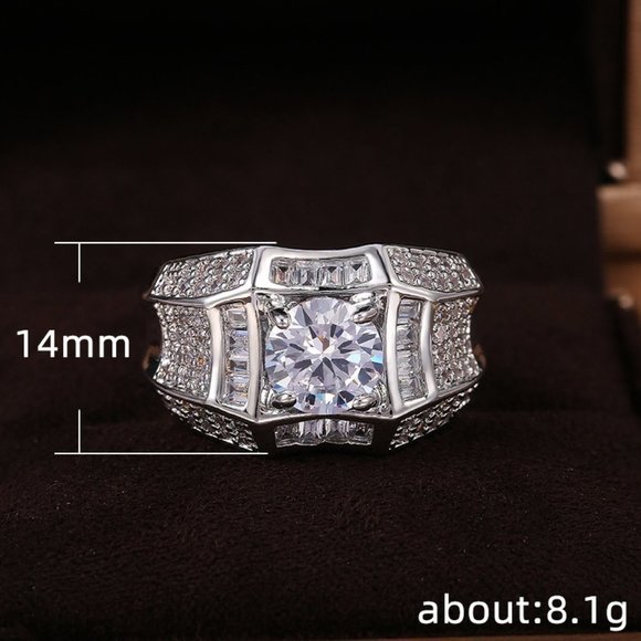 🎁 Dainty Fever Glitter Zircon Chunky Wedding Luxury Ring for Man, P1232 - Picture 7 of 7